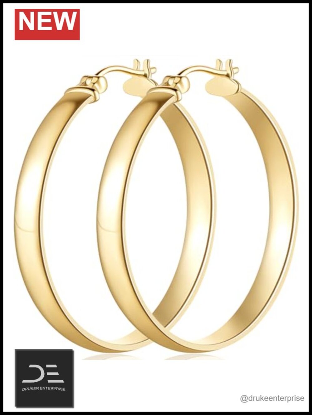 14K Gold Plated Hoop Earrings for Women Anti-Tarnish 35mm